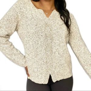 Liz Claiborne V Neck Cable Knit Cream /Tan Heather Sweater, Petite S